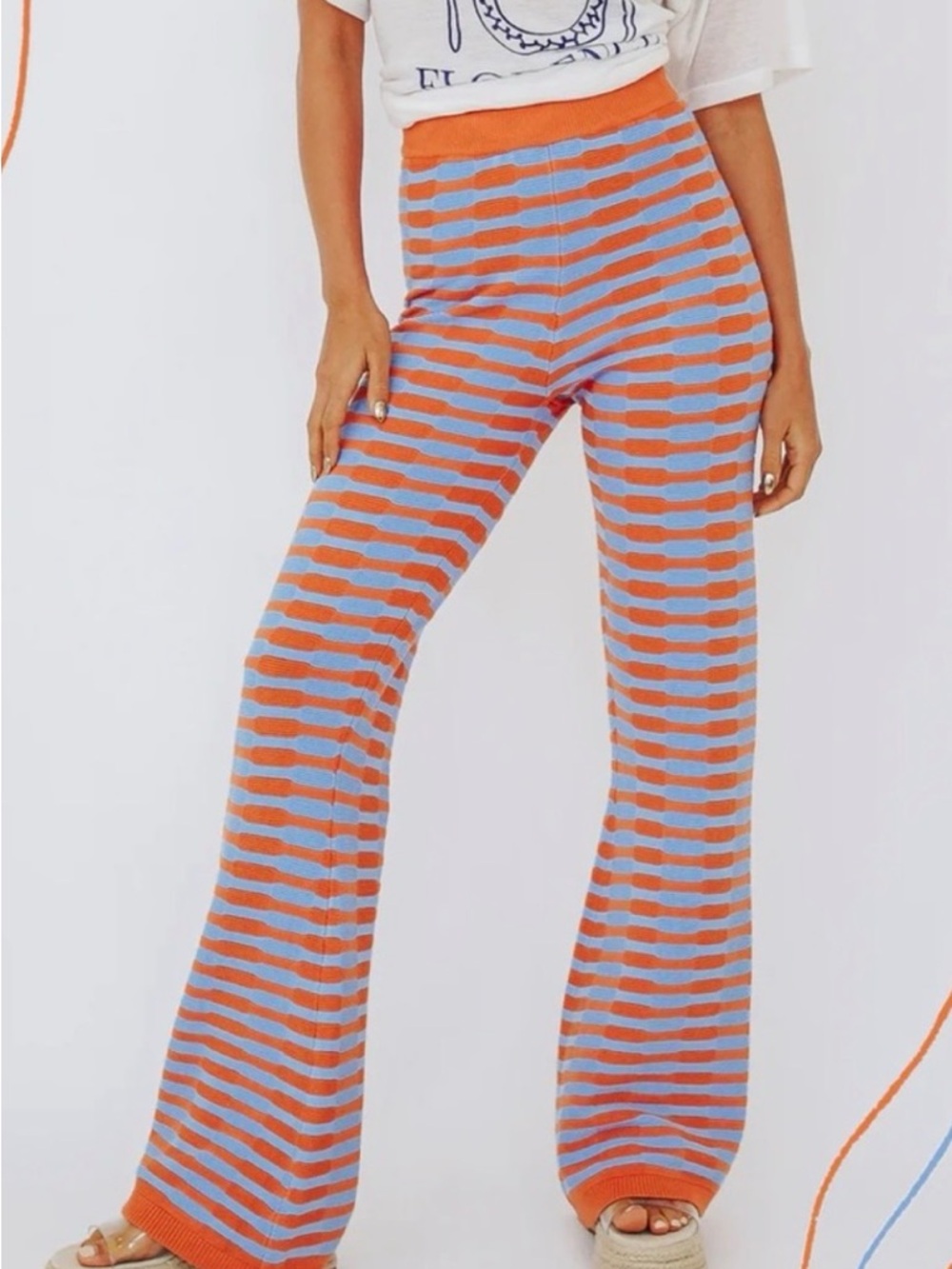 VRG GRL Striped Sunshine In Italy Knit Wide-Leg Pants Size 10